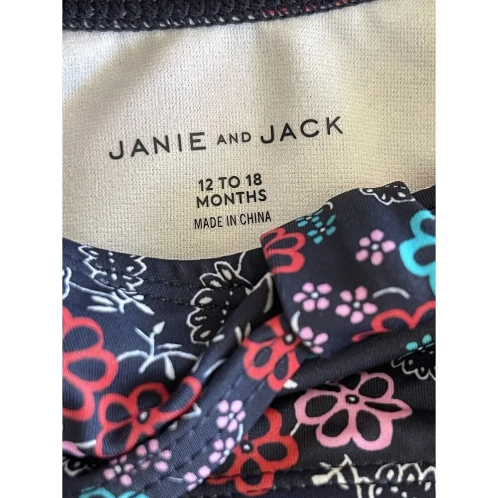 Janie And Jack Bikini Girls Size‎ 12-18 Months Blue  Floral Ruffles Swim Suit